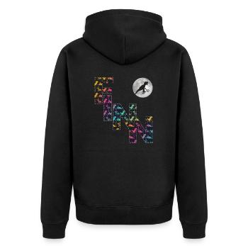 FINN - Schöner Jungen Name mit Dinosaurier - Unisex Premium Bio Zip Hoodie - Schwarz - Hinten - Nico (187cm)