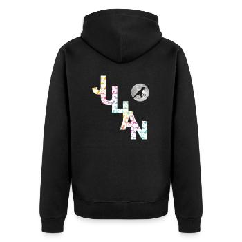JULIAN - Schöner Jungen Name mit Dinosaurier - Unisex Premium Bio Zip Hoodie - Schwarz - Hinten - Nico (187cm)