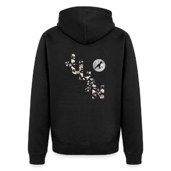 JULIAN - Schöner Jungen Name mit Dinosaurier - Unisex Premium Bio Zip Hoodie - Schwarz - Hinten - Nico (187cm)