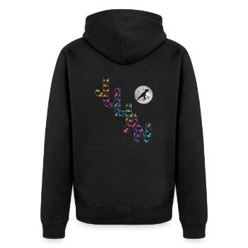 JULIAN - Schöner Jungen Name mit Dinosaurier - Unisex Premium Bio Zip Hoodie - Schwarz - Hinten - Nico (187cm)