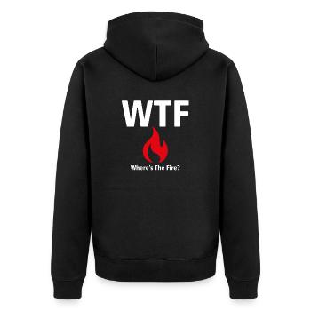 T-Shirt WTF - Où est le feu ? 04 - Veste à capuche bio Premium Unisexe - noir - Dos - Nico (187cm)