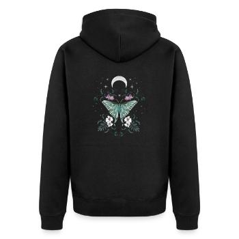 Butterfly green at night - Unisex Premium Organic Zip Hoodie - black - Back - Nico (187cm)