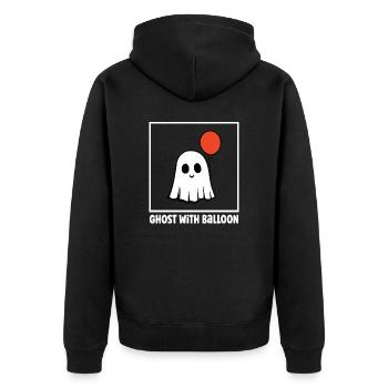 Ghost with balloon - Halloween - Geist - Unisex Premium Bio Zip Hoodie - Schwarz - Hinten - Nico (187cm)