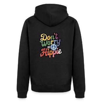 Hippie - Liebe und Frieden - Frieden und Liebe - Unisex Premium Bio Zip Hoodie - Schwarz - Hinten - Nico (187cm)