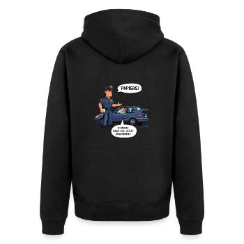 Papiere - Unisex Premium Bio Zip Hoodie - Schwarz - Hinten - Nico (187cm)