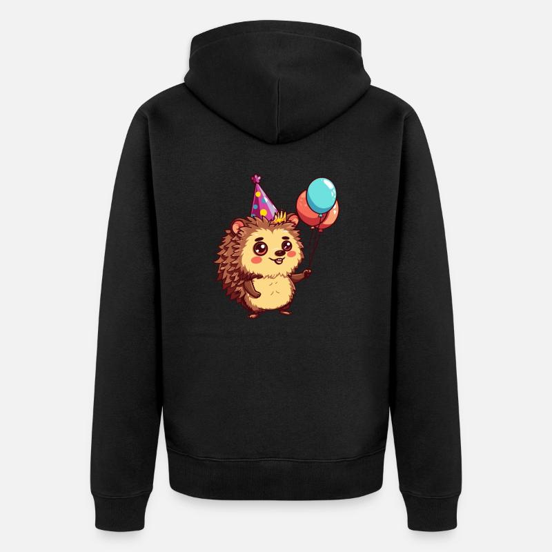 Hérisson Anniversaire Bande Dessinée - Veste à capuche bio Premium Unisexe - noir