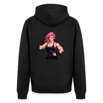 Frau Fitness Muskeln Gym Girl - Unisex Premium Bio Zip Hoodie - Schwarz - Hinten - Nico (187cm)