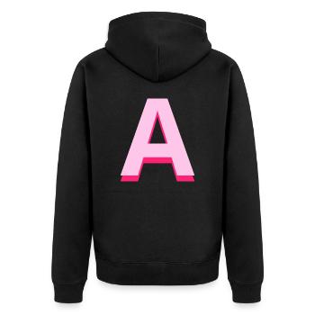 Pop- und moderner rosa Buchstabe a - Unisex Premium Bio Zip Hoodie - Schwarz - Hinten - Nico (187cm)