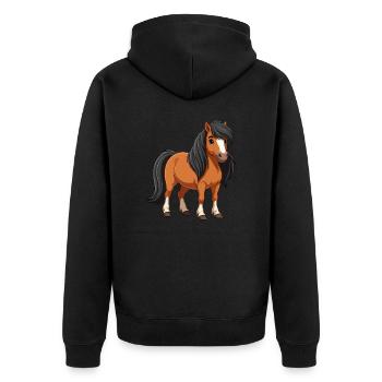 Shetlandpony-Rolle - Unisex Premium Bio Zip Hoodie - Schwarz - Hinten - Nico (187cm)