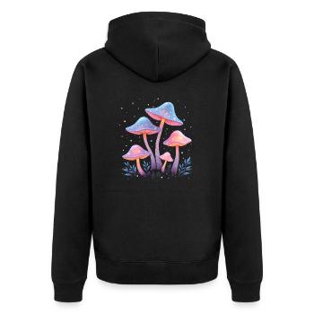 Mystische Waldkunst mit Pilzen - Unisex Premium Bio Zip Hoodie - Schwarz - Hinten - Nico (187cm)