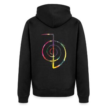 Reiki Symbol - Unisex Premium Bio Zip Hoodie - Schwarz - Hinten - Nico (187cm)