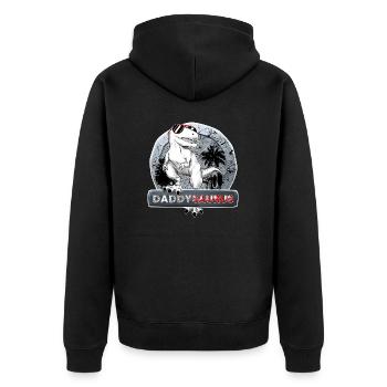 Daddysaurus Dinosaurier Papa Lustig - Unisex Premium Bio Zip Hoodie - Schwarz - Hinten - Nico (187cm)
