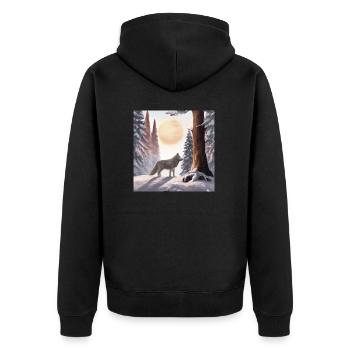 Der einsame Wolf - Unisex Premium Bio Zip Hoodie - Schwarz - Hinten - Nico (187cm)