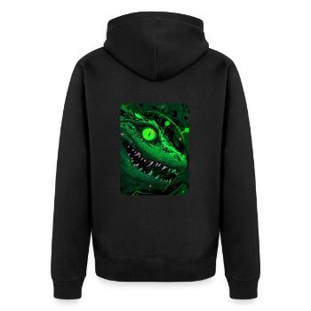 Grüne wahnsinnige Eidechse - Unisex Premium Bio Zip Hoodie - Schwarz - Hinten - Nico (187cm)