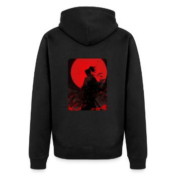 Blutmond Samurai - Unisex Premium Bio Zip Hoodie - Schwarz - Hinten - Nico (187cm)
