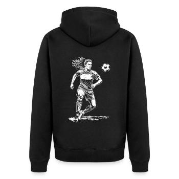 Maillot de buteuse : Footballeuse sur le terrain de football - Veste à capuche bio Premium Unisexe - noir - Dos - Nico (187cm)