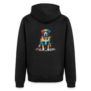 Farbiger Hund - Unisex Premium Bio Zip Hoodie - Schwarz - Hinten - Nico (187cm)
