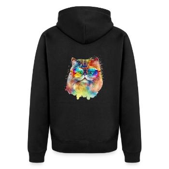Coole bunte Perserkatze mit Sonnenbrille Katze - Unisex Premium Bio Zip Hoodie - Schwarz - Hinten - Nico (187cm)