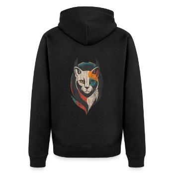 Für Katzenfans Katze Kunst - Unisex Premium Bio Zip Hoodie - Schwarz - Hinten - Nico (187cm)