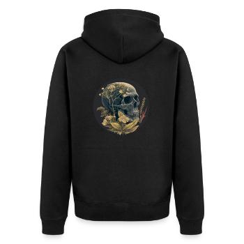 Human Skull & Flowers 17 - Unisex Premium Organic Zip Hoodie - black - Back - Nico (187cm)