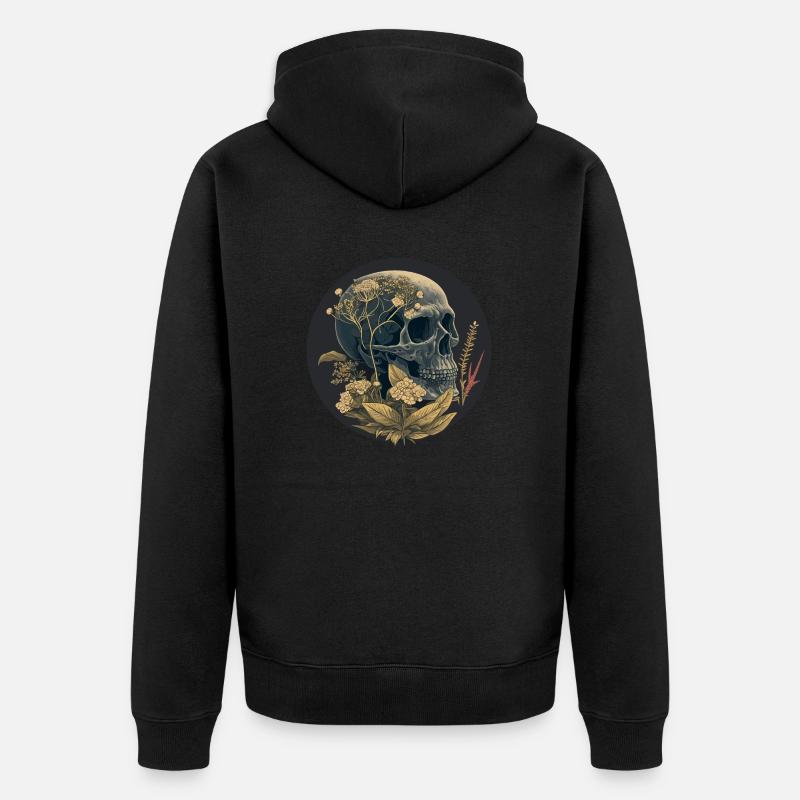 Crâne humain et fleurs 17 - Veste à capuche bio Premium Unisexe - noir