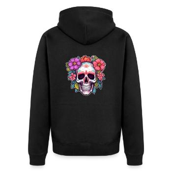 Human Skull & Flowers 30 - Unisex Premium Organic Zip Hoodie - black - Back - Nico (187cm)
