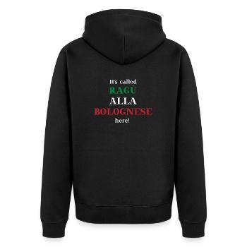 It's called Ragù alla Bolognese here! Italien - Unisex Premium Bio Zip Hoodie - Schwarz - Hinten - Nico (187cm)