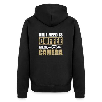 All i need is Coffee and my Camera - Unisex Premium Organic Zip Hoodie - black - Back - Nico (187cm)
