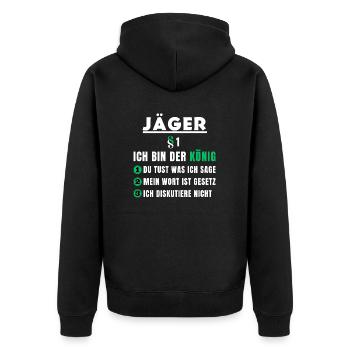 Cadeau de chasseur - Je suis le roi - Veste à capuche bio Premium Unisexe - noir - Dos - Nico (187cm)