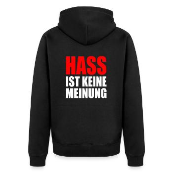 hass ist keine meinung - Unisex Premium Bio Zip Hoodie - Schwarz - Hinten - Nico (187cm)