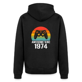 1974 Birthday Gift For All Gamers 1974 - Unisex Premium Organic Zip Hoodie - black - Back - Nico (187cm)