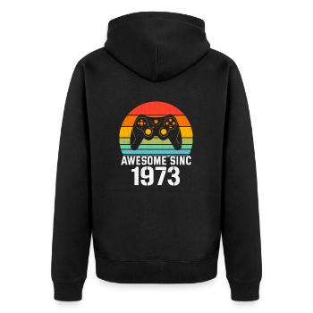 1973 Geburtstagsgeschenk für alle Gamer 1973 - Unisex Premium Bio Zip Hoodie - Schwarz - Hinten - Nico (187cm)