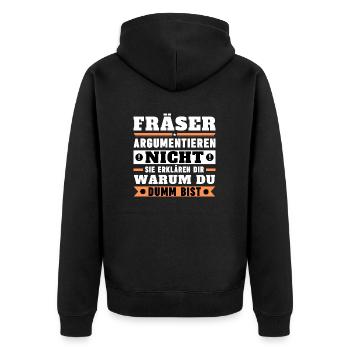 Fräser argumentieren nicht - Unisex Premium Bio Zip Hoodie - Schwarz - Hinten - Nico (187cm)