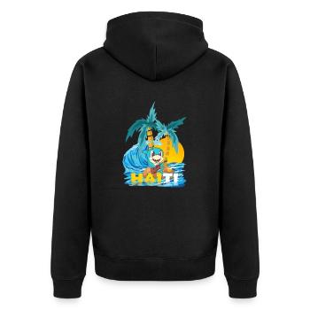 Insel Haiti weißer Hai mit Ukulele, Gitarrenhai - Unisex Premium Bio Zip Hoodie - Schwarz - Hinten - Nico (187cm)