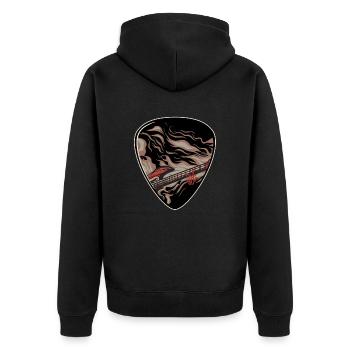 Plectrum with devil's greeting and burning guitar - Unisex Premium Organic Zip Hoodie - black - Back - Nico (187cm)