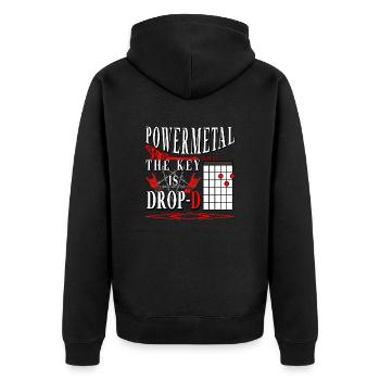 Powermetal durch drop D Gitarre - Unisex Premium Bio Zip Hoodie - Schwarz - Hinten - Nico (187cm)