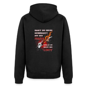 Metal Powerchord with devil's greeting burning guitar - Unisex Premium Organic Zip Hoodie - black - Back - Nico (187cm)