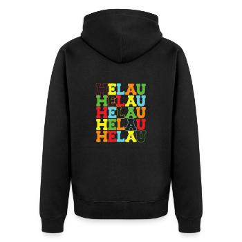 Helau Regenbogen bunter Schriftzug zum Karneval - Unisex Premium Bio Zip Hoodie - Schwarz - Hinten - Nico (187cm)