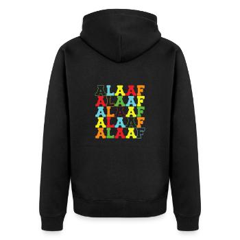 Alaaf Regenbogen bunter Schriftzug zum Karneval - Unisex Premium Bio Zip Hoodie - Schwarz - Hinten - Nico (187cm)