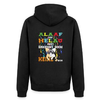 Alaaf Helau heut erkennt mich keiner zum Karneval - Unisex Premium Bio Zip Hoodie - Schwarz - Hinten - Nico (187cm)