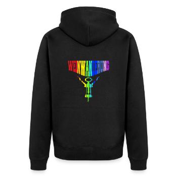 regenbogenfarben bunter Korkenzieher Weinwanderung - Unisex Premium Bio Zip Hoodie - Schwarz - Hinten - Nico (187cm)