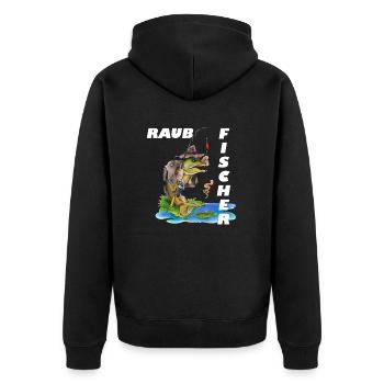 Raubfischer - Unisex Premium Bio Zip Hoodie - Schwarz - Hinten - Nico (187cm)