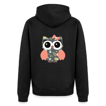 Owl Flowerpower - Unisex Premium Organic Zip Hoodie - black - Back - Nico (187cm)