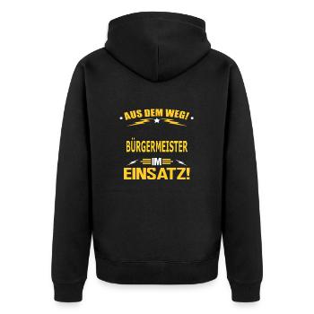BÜRGERMEISTER - Unisex Premium Bio Zip Hoodie - Schwarz - Hinten - Nico (187cm)