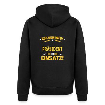PRÄSIDENT - Unisex Premium Bio Zip Hoodie - Schwarz - Hinten - Nico (187cm)