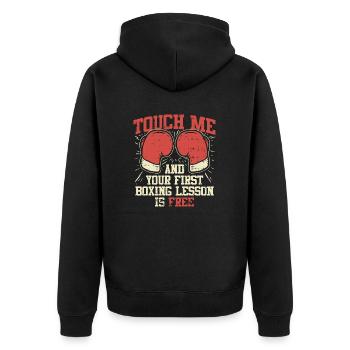 Touch Me and Your First Boxing Lesson is Free - Veste à capuche bio Premium Unisexe - noir - Dos - Nico (187cm)