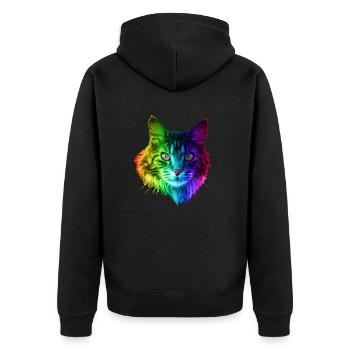 Regenbogenkatze - Unisex Premium Bio Zip Hoodie - Schwarz - Hinten - Nico (187cm)