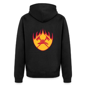 Fire flame helmet 2 axes logo - Unisex Premium Organic Zip Hoodie - black - Back - Nico (187cm)