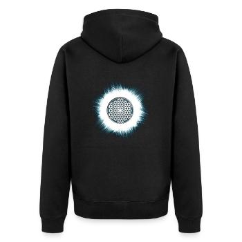 funky Blume des Lebens - Unisex Premium Bio Zip Hoodie - Schwarz - Hinten - Nico (187cm)