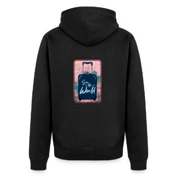 Reise - Unisex Premium Bio Zip Hoodie - Schwarz - Hinten - Nico (187cm)